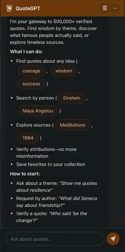 QuoteGPT chat interface with conversational quote discovery