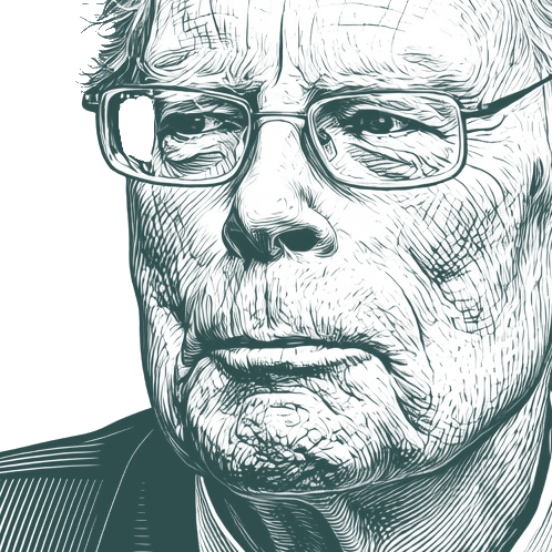 Engraved portrait of Stephen King, facing left