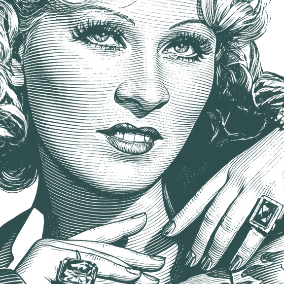 Engraved portrait of Mae West
