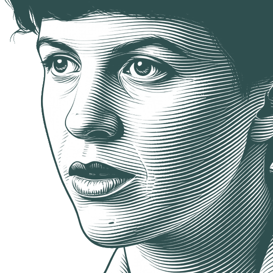 Engraved portrait of Sylvia Plath, facing left