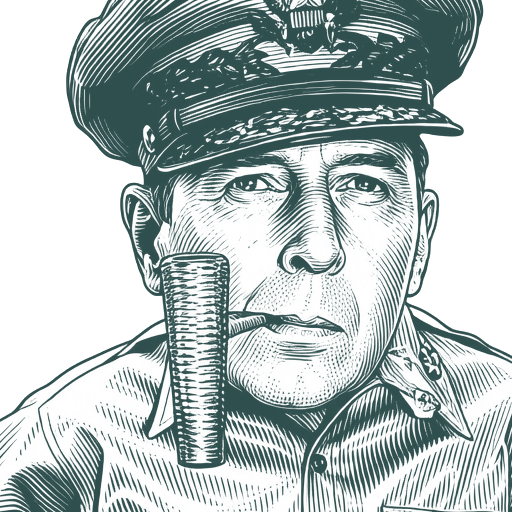 Engraved portrait of Douglas MacArthur