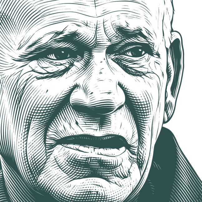 Engraved portrait of Eric Hoffer, facing right