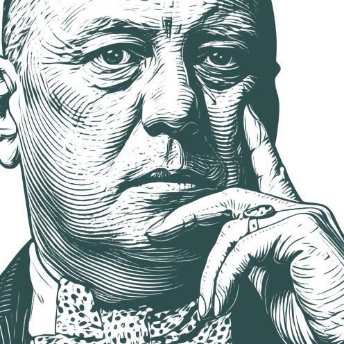Engraved portrait of Aleister Crowley, facing right