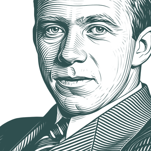 Engraved portrait of Werner Heisenberg, facing left