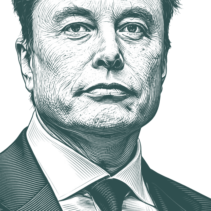 Engraved portrait of Elon Musk, facing right
