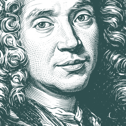 Engraved portrait of Molière, facing right