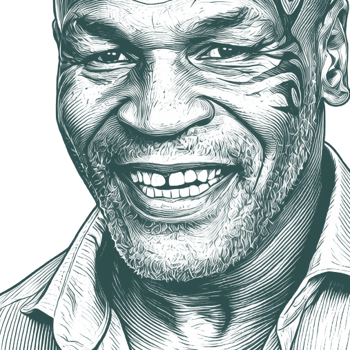 Engraved portrait of Mike Tyson, facing left
