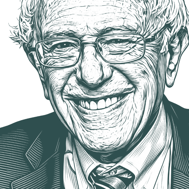 Engraved portrait of Bernie Sanders, facing left