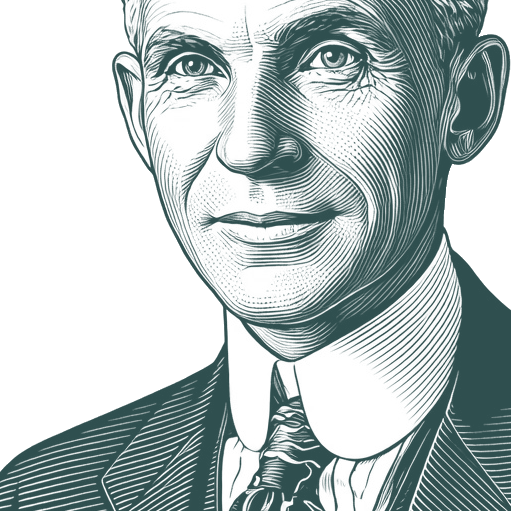Engraved portrait of Henry Ford, facing left