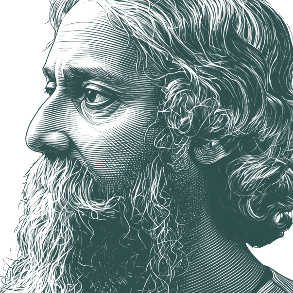 Engraved portrait of Rabindranath Tagore, facing left