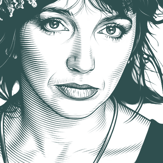 Engraved portrait of Kate Bush, facing right