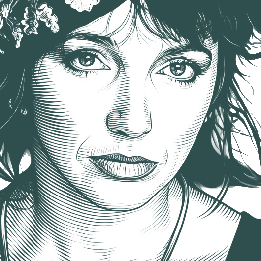 Engraved portrait of Kate Bush, facing right