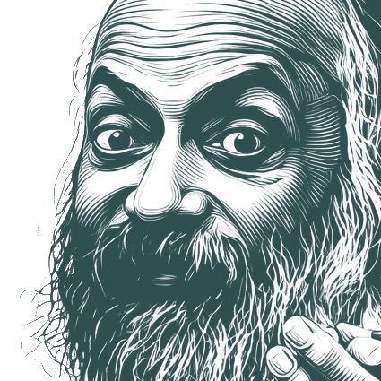 Engraved portrait of Rajneesh, facing left