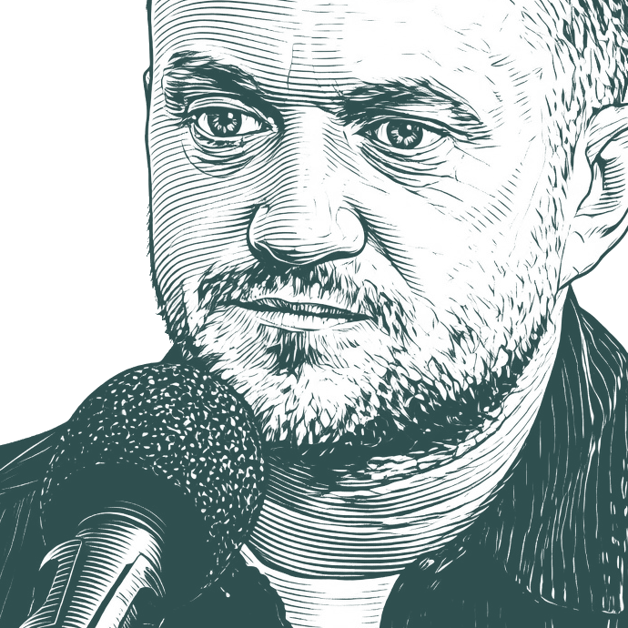 Engraved portrait of Tommy Robinson, facing left