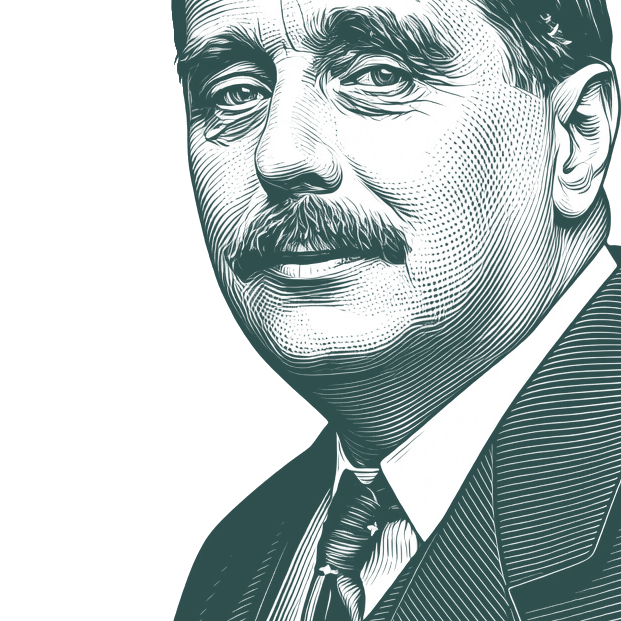 Engraved portrait of H. G. Wells, facing left