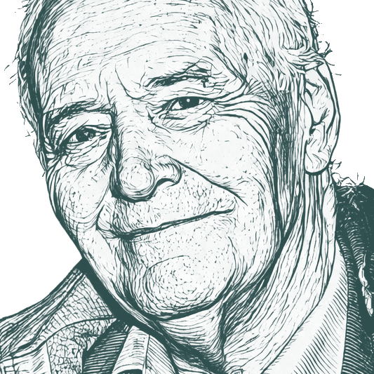 Engraved portrait of Tony Benn, facing left