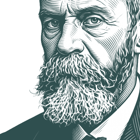 Engraved portrait of William James, facing left