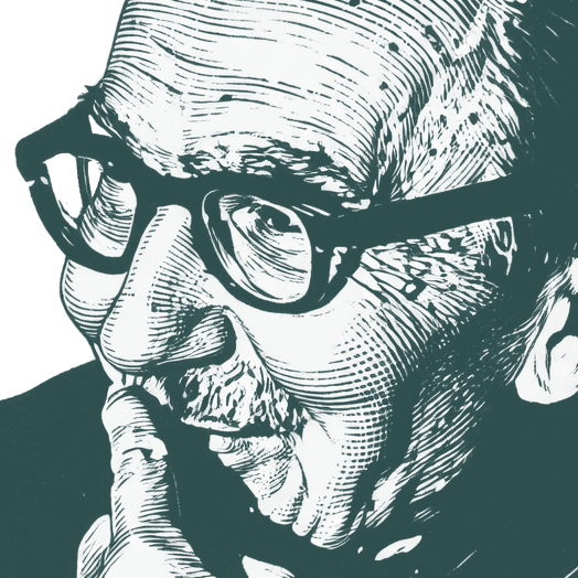 Engraved portrait of Nikos Kazantzakis, facing left