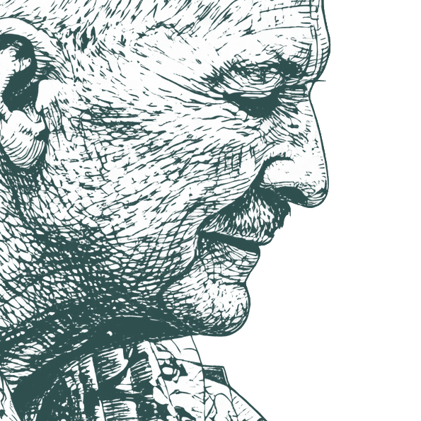 Engraved portrait of Robert A. Heinlein, facing right
