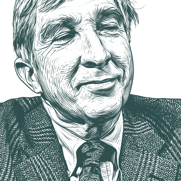 Engraved portrait of John Updike, facing right