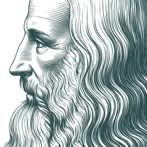 Engraved portrait of Leonardo da Vinci, facing left
