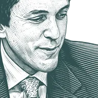 Engraved portrait of Mitch Albom, facing right