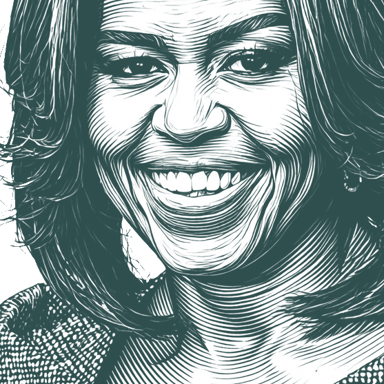 Engraved portrait of Michelle Obama, facing left