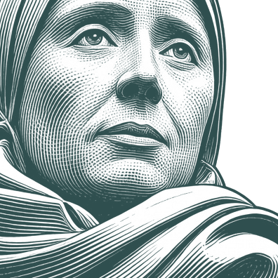 Engraved portrait of Julian of Norwich, facing right