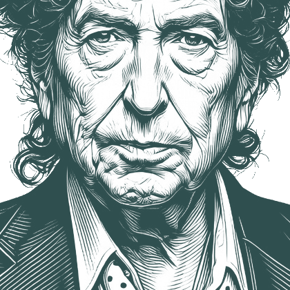 Engraved portrait of Bob Dylan