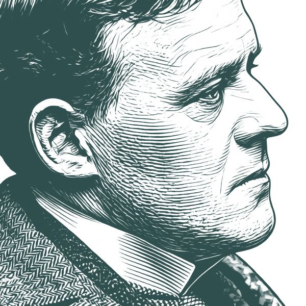 Engraved portrait of Hilaire Belloc, facing right