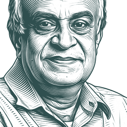 Engraved portrait of Rajiv Malhotra