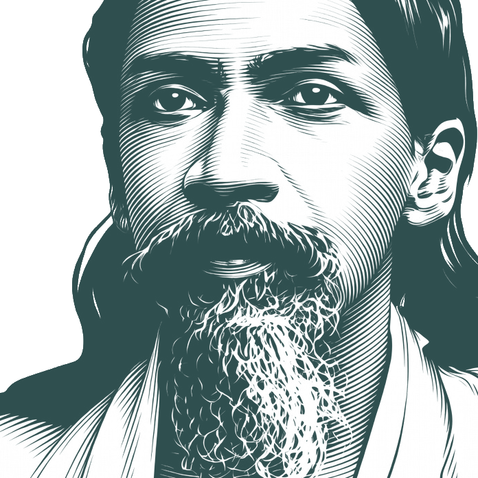 Engraved portrait of Aurobindo Ghosh, facing left