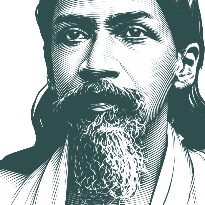 Engraved portrait of Aurobindo Ghosh, facing left