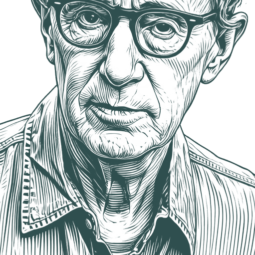 Engraved portrait of Woody Allen, facing right