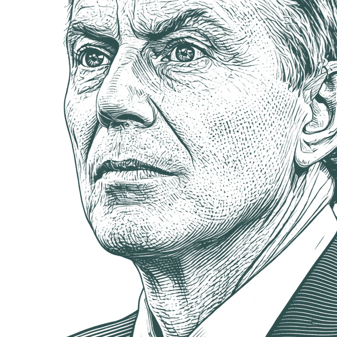 Engraved portrait of Tony Blair, facing left