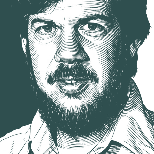 Engraved portrait of Stephen Jay Gould, facing right