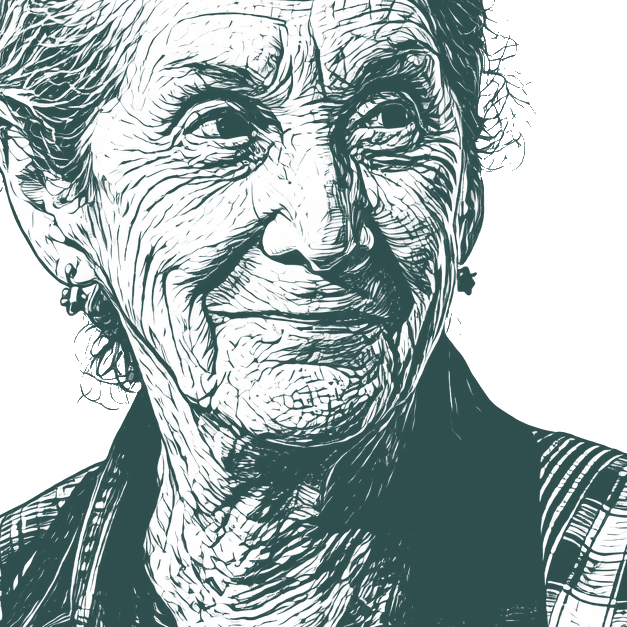 Engraved portrait of Nadine Gordimer, facing right