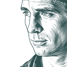 Engraved portrait of Jack Kerouac, facing left