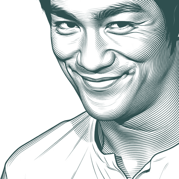 Engraved portrait of Bruce Lee, facing left