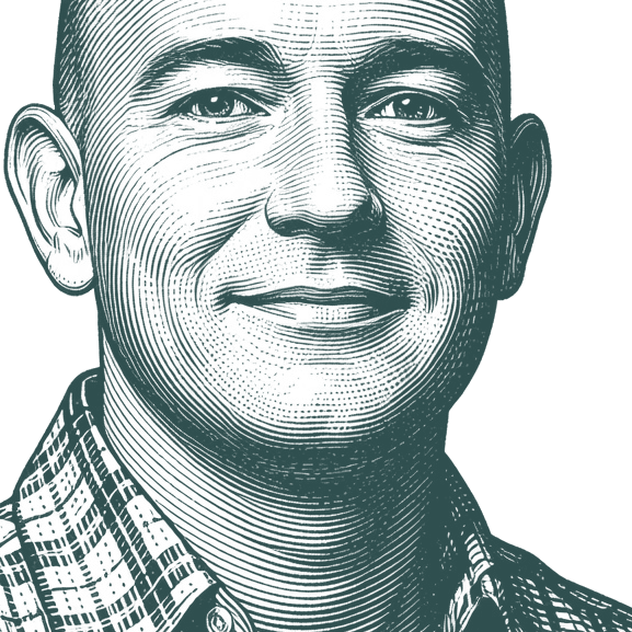 Engraved portrait of Dale Peck