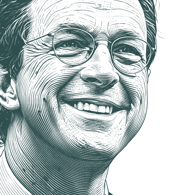 Engraved portrait of Michael Crichton, facing right