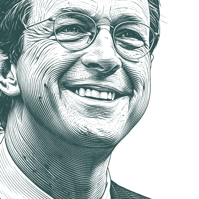 Engraved portrait of Michael Crichton, facing right