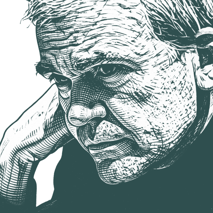 Engraved portrait of Milan Kundera, facing left