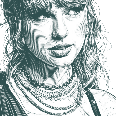 Engraved portrait of Taylor Swift, facing right