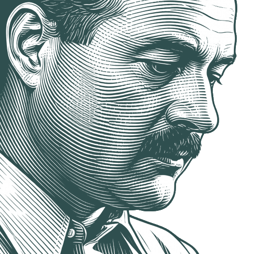 Engraved portrait of Ernest Hemingway, facing right