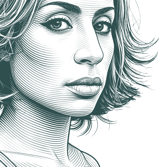 Engraved portrait of Suzy Kassem, facing right