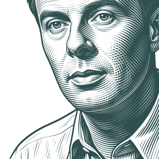 Engraved portrait of Aldous Huxley, facing left