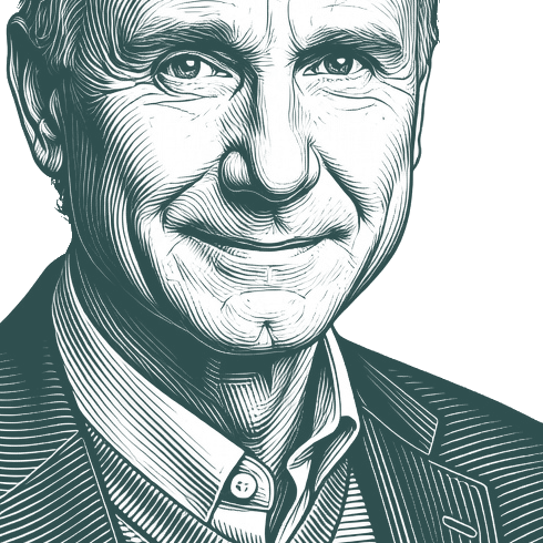 Engraved portrait of Dan Brown, facing right