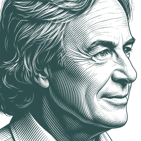 Engraved portrait of Richard Feynman, facing right