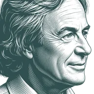 Engraved portrait of Richard Feynman, facing right